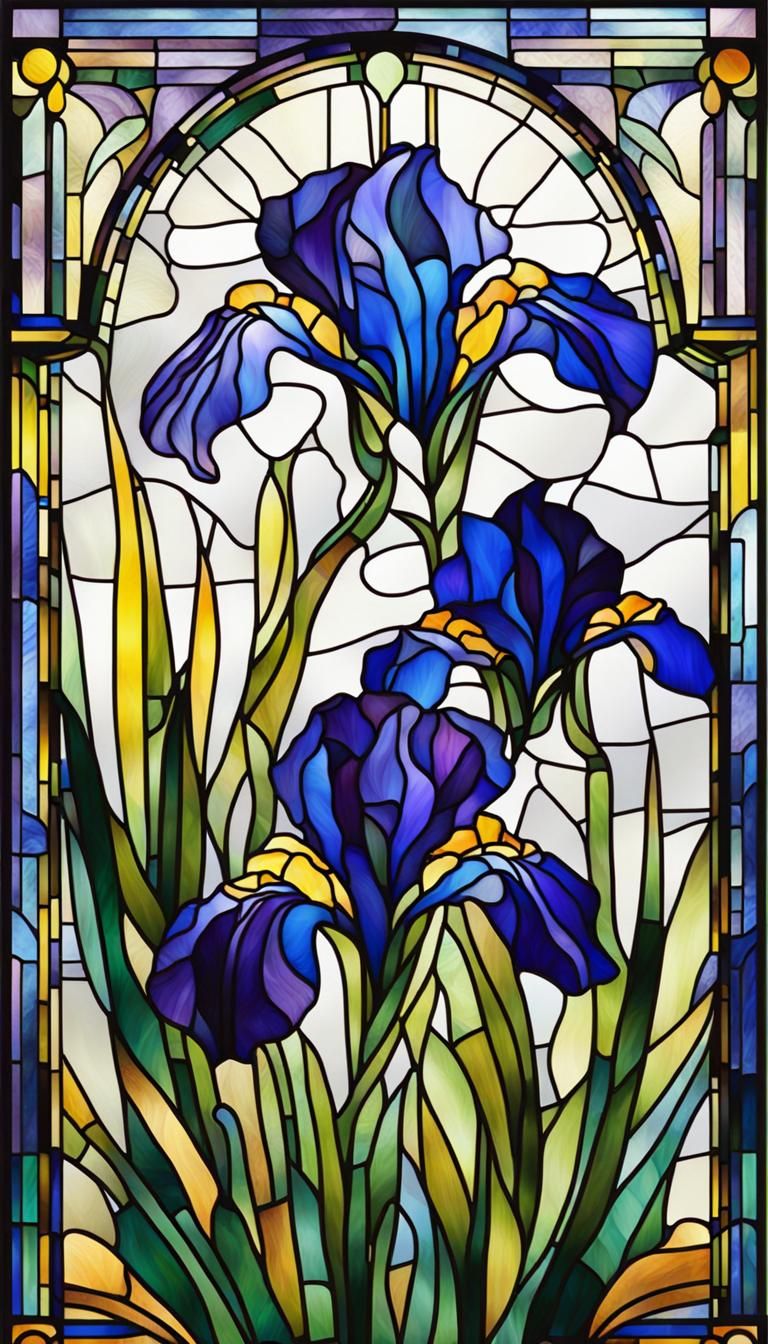 Art Deco Stained Glass Iris Flower