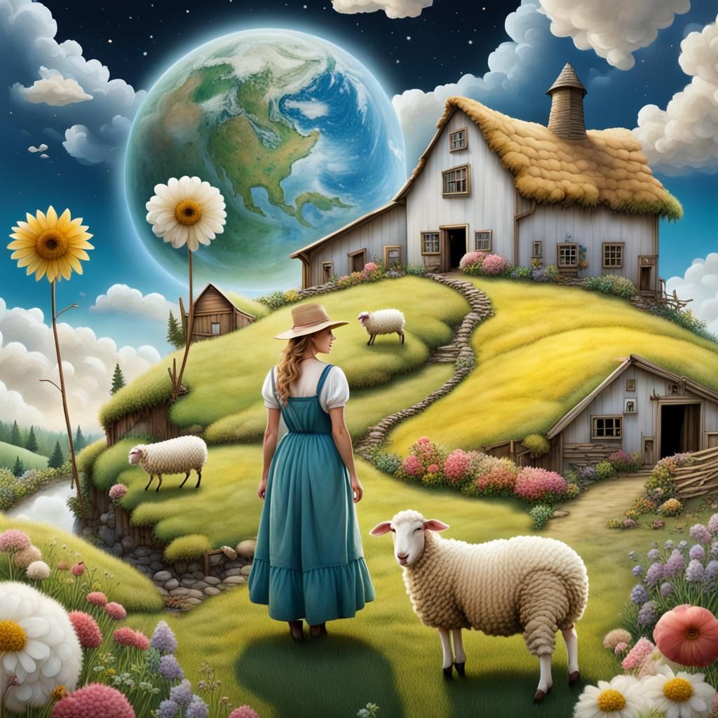 Enchanted Farm With Fairy Farmer and Sheep