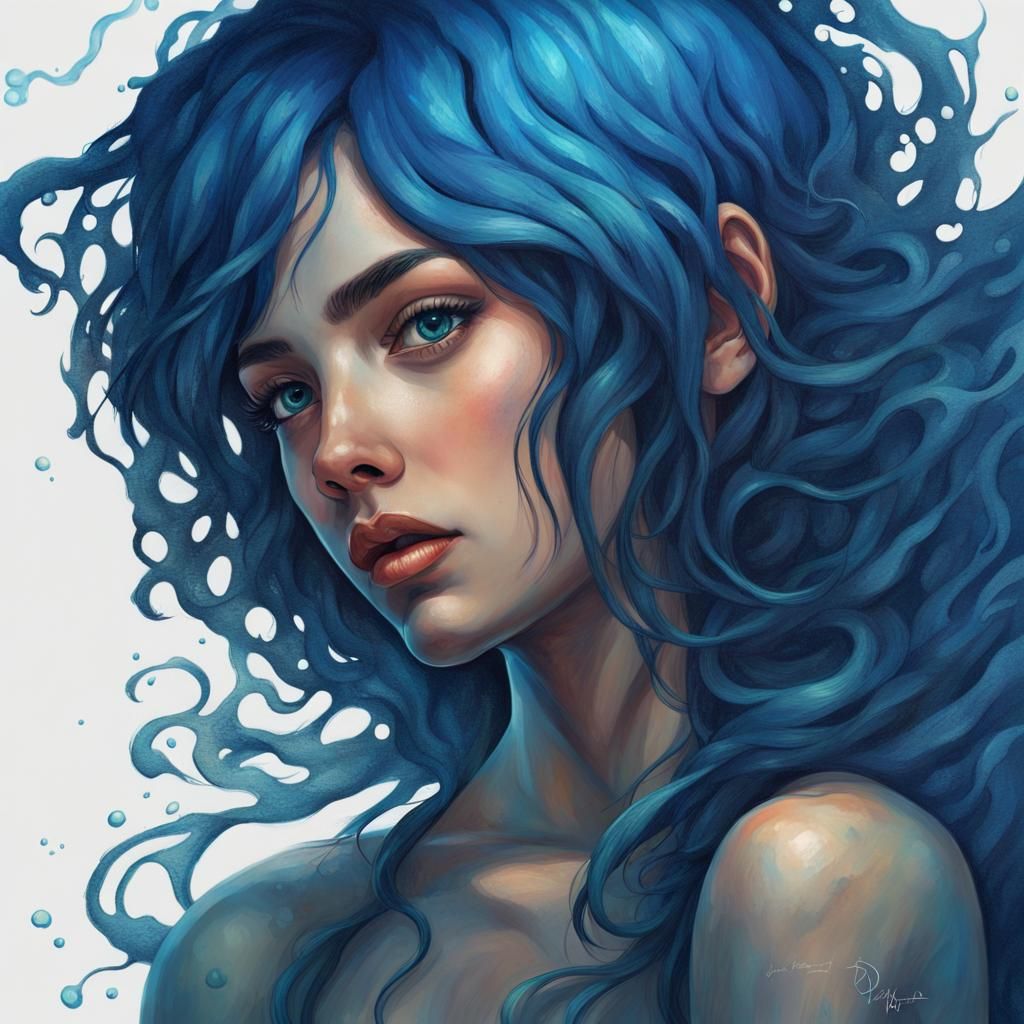 Ocean Girl Portrait in Hyperrealistic Splash Art