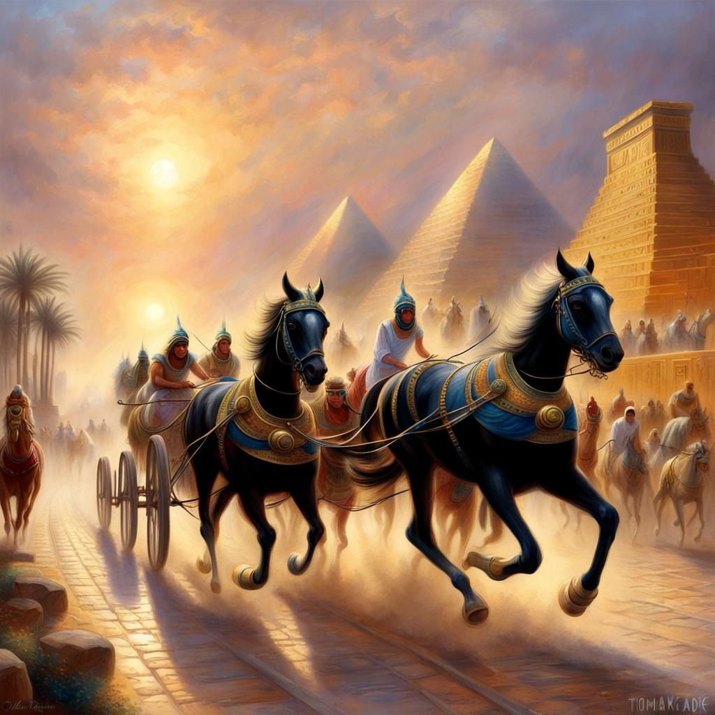 Ancient Egyptian Chariot Race in Ethereal Light