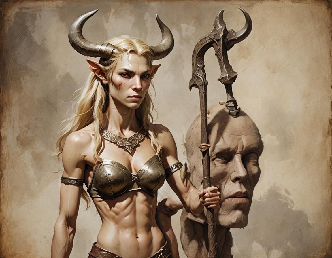 Mythical Warrior Maiden in Ancient Greek Style