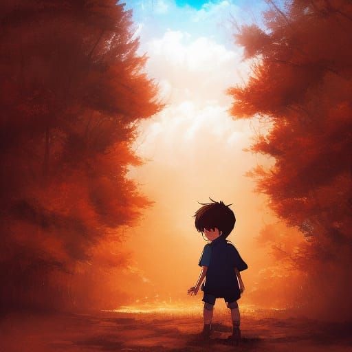Pumpkin Head Boy in Anime Style