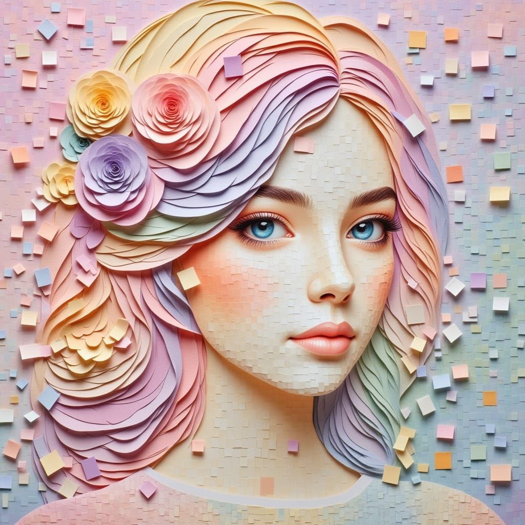 Mosaic Portrait in Paper with Gold Script