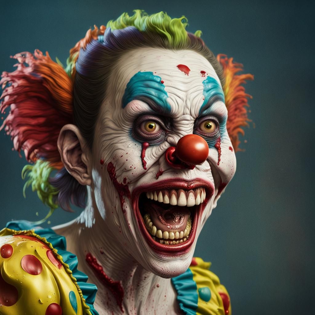 Hyperrealistic Flying Zombie Clown Monkey Woman