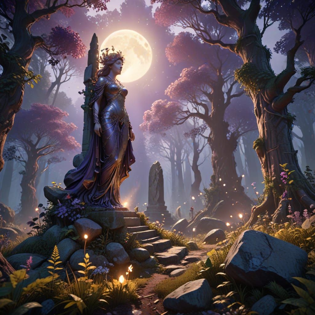 Surreal Moonlit Landscape with Ancient Standing Stones