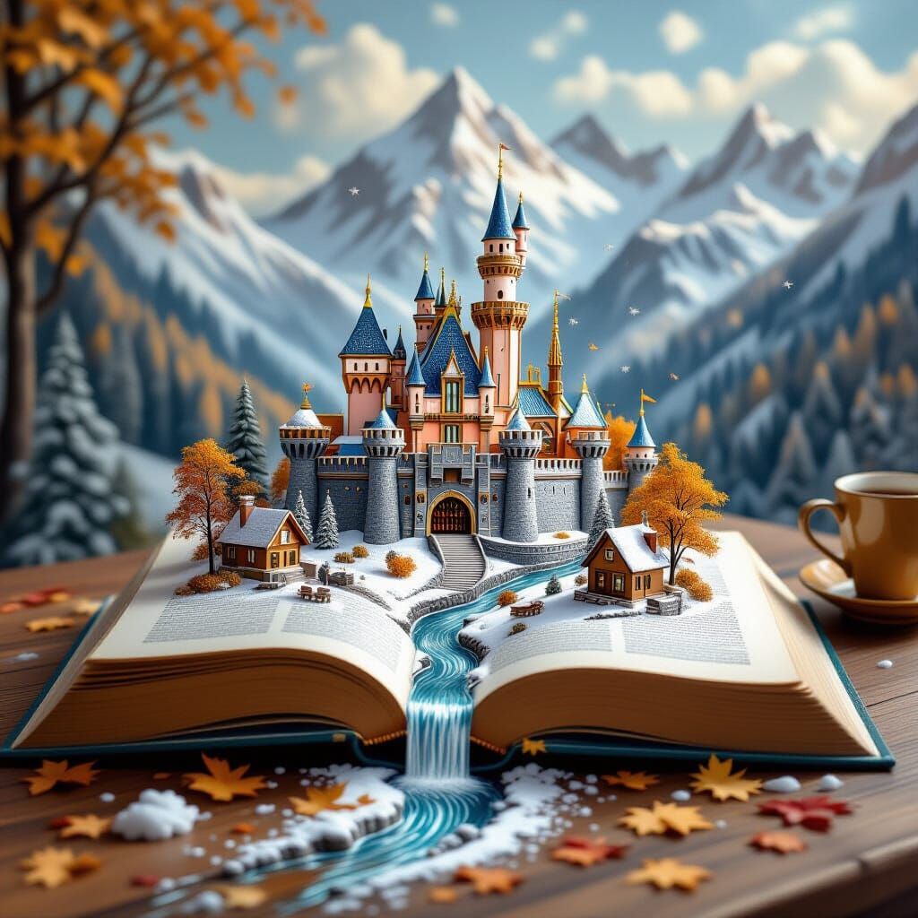 Autumn Fairytale Castle Landscape Spills From Open Book