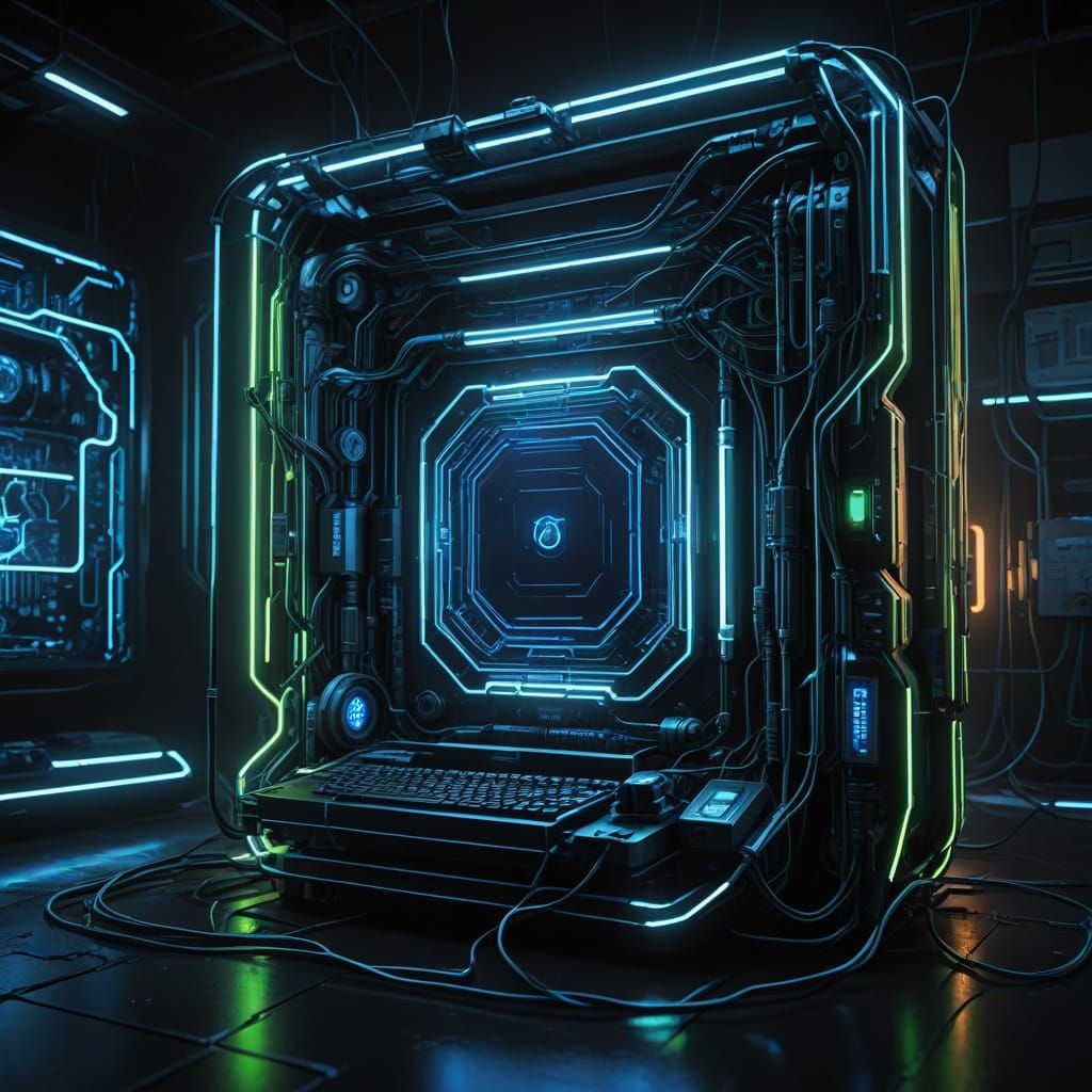 Glowing Supercomputer in Neon Noir