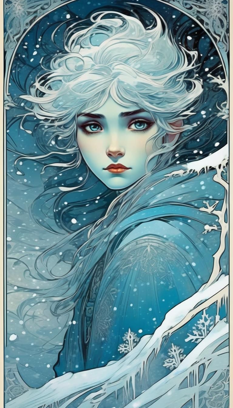 Jack Frost and Elsa in Art Nouveau Blizzard