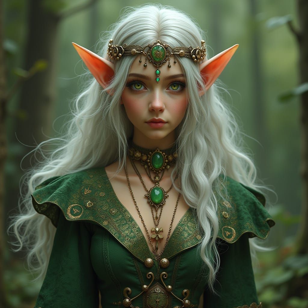 Sylvan Elf Maiden in Medieval Fantasy Style