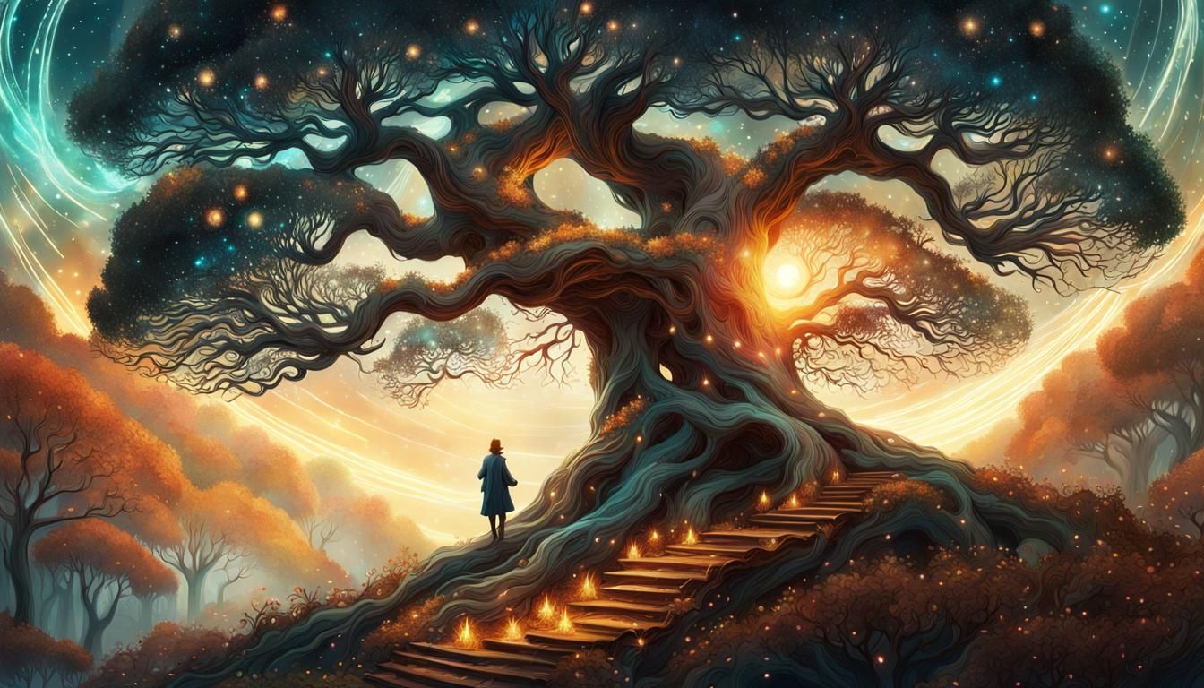 Elegant Nebula Trails from Twisted Tree