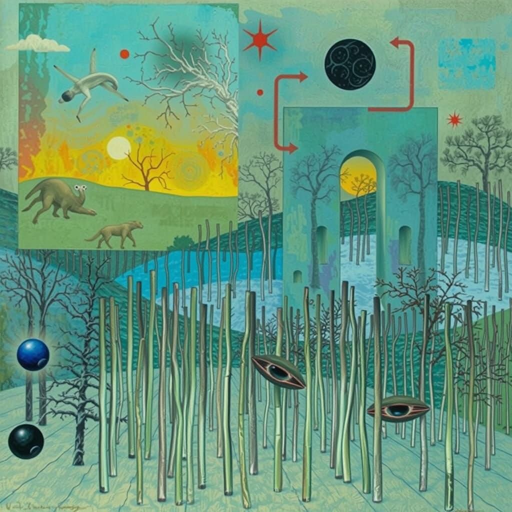 Dark Wilderness Landscape in Beksinski, Basquiat, Klee Style