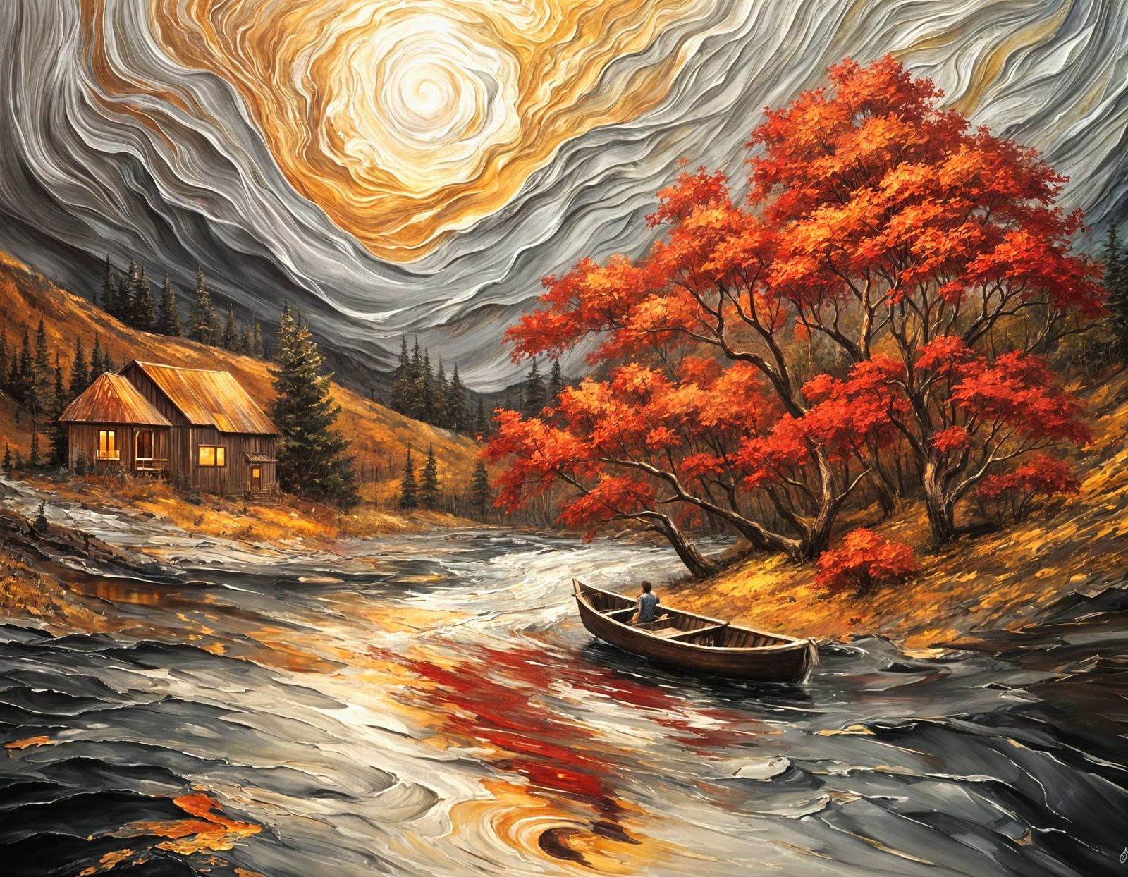 Romantic Landscape as Impasto Oil Painting