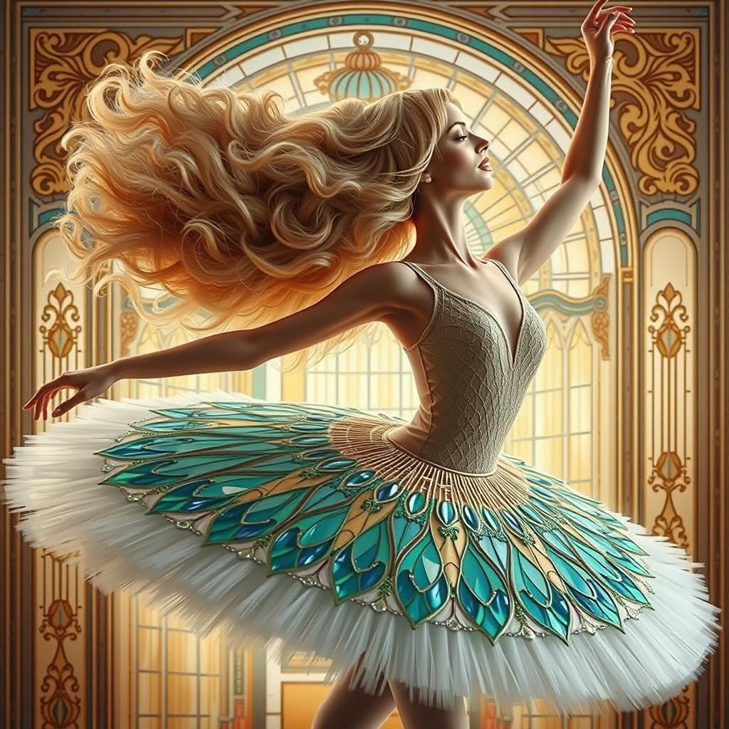 Ballet Dancer in Art Deco Tiffany Style
