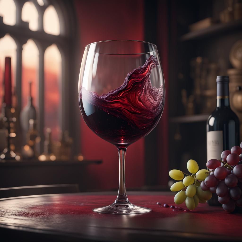 Fantastical Red Wine Glass in Detailed Matte Painting