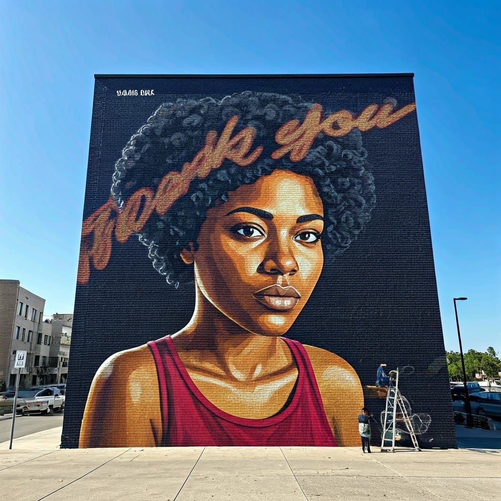 Black Artist Creates Thank You Mural