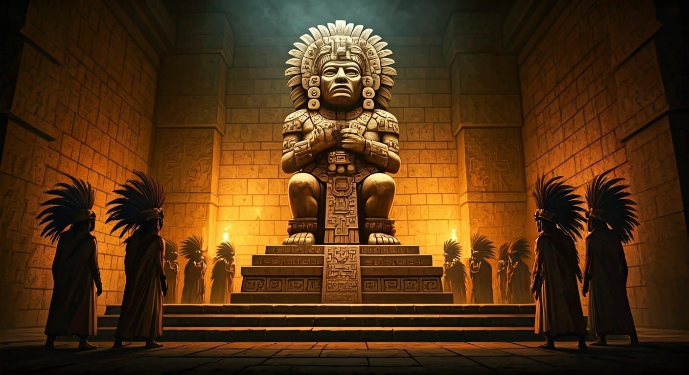 Ornate Aztec God Tezcatlipoca Statue in Gothic Style