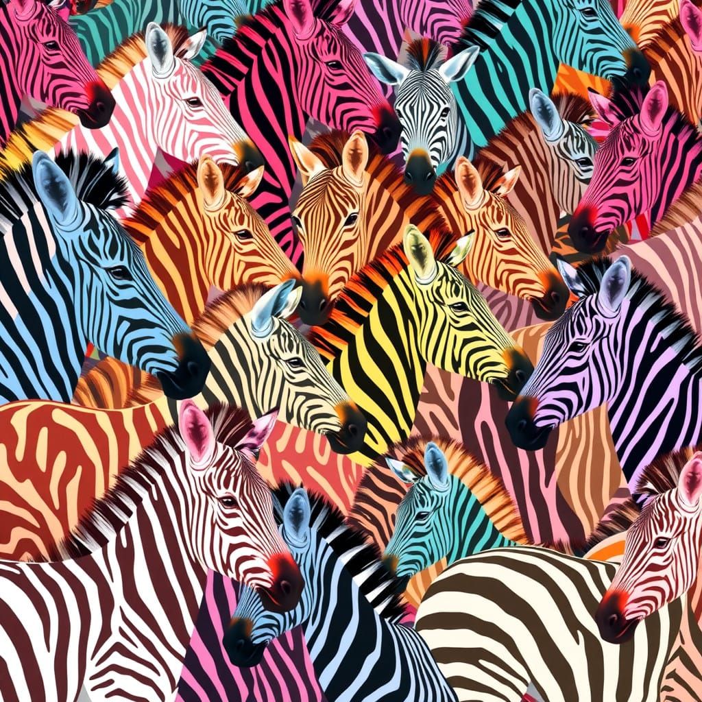 Vibrant Pastel-Colored Zebra Tessellation in Style