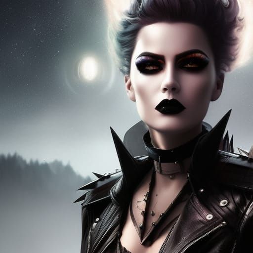 Goth Woman Portrait in Holographic Astral Cosmic Style