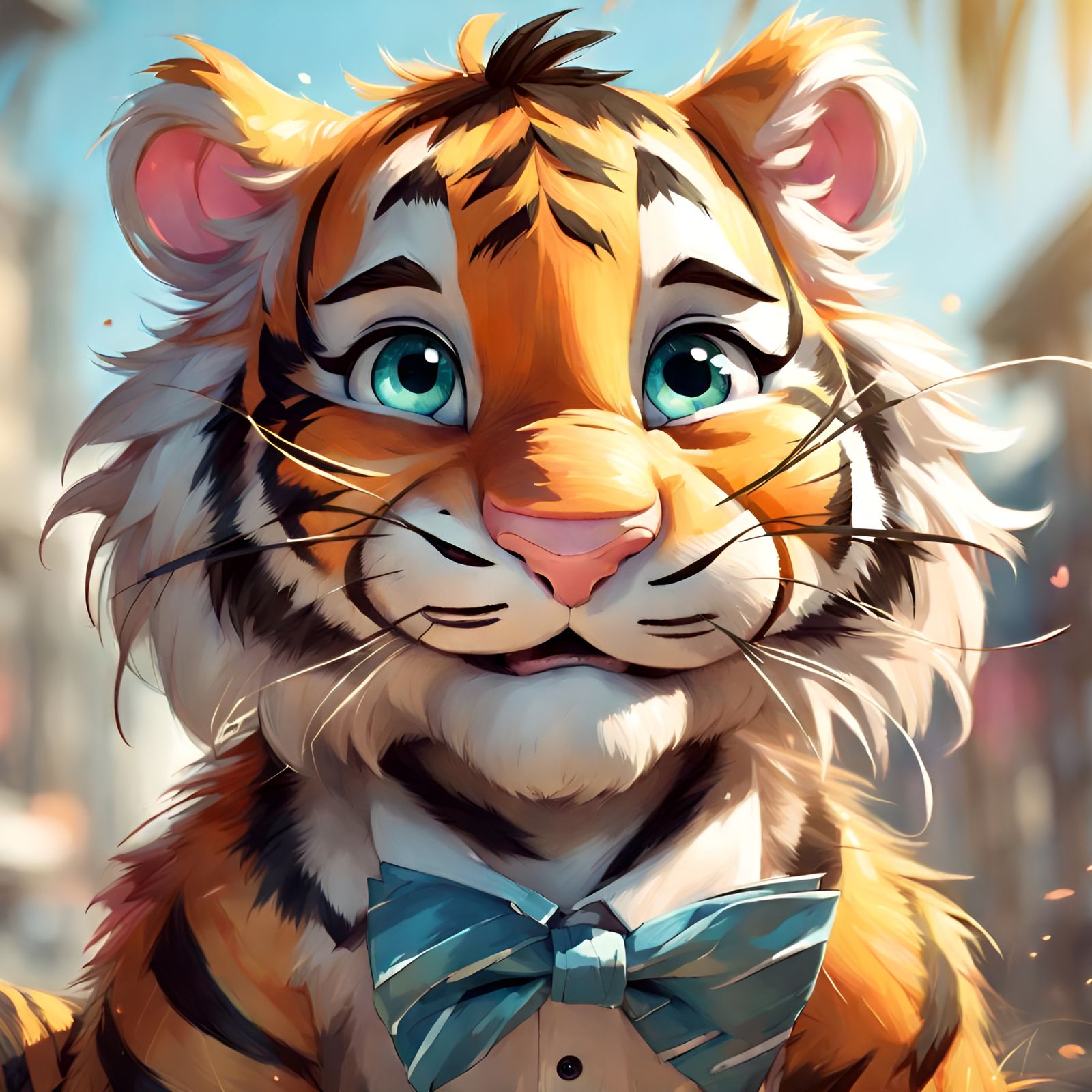 Happy Cartoon Tiger Portrait with Bow Tie