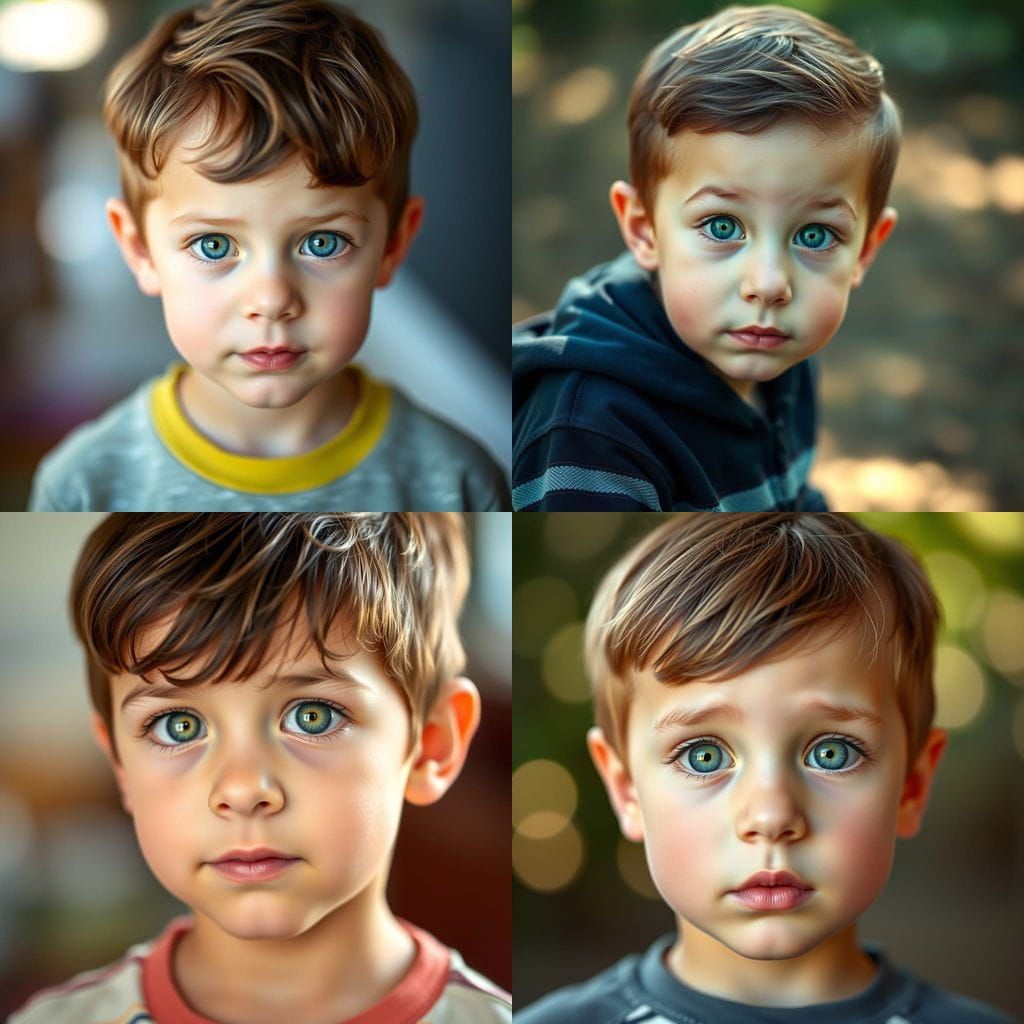 Little Boy Captured with Vibrant Green Eyes in a Soft Focus ...