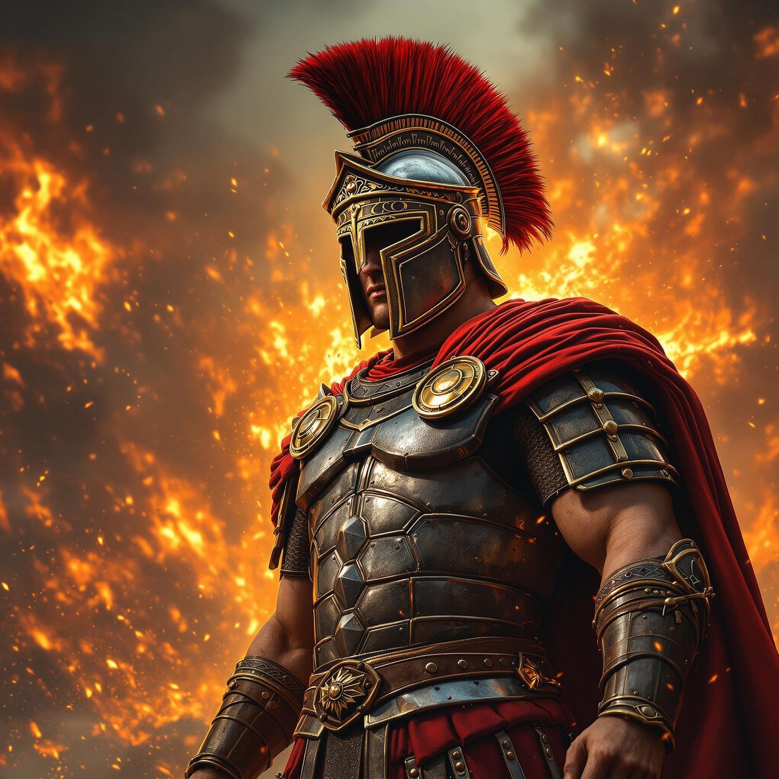 Heroic Roman Centurion Amidst Apocalyptic Inferno
