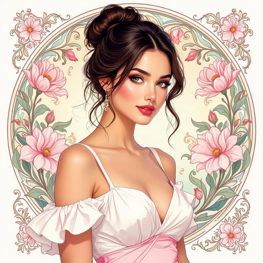 Elegant Woman in Floral Art Nouveau Style