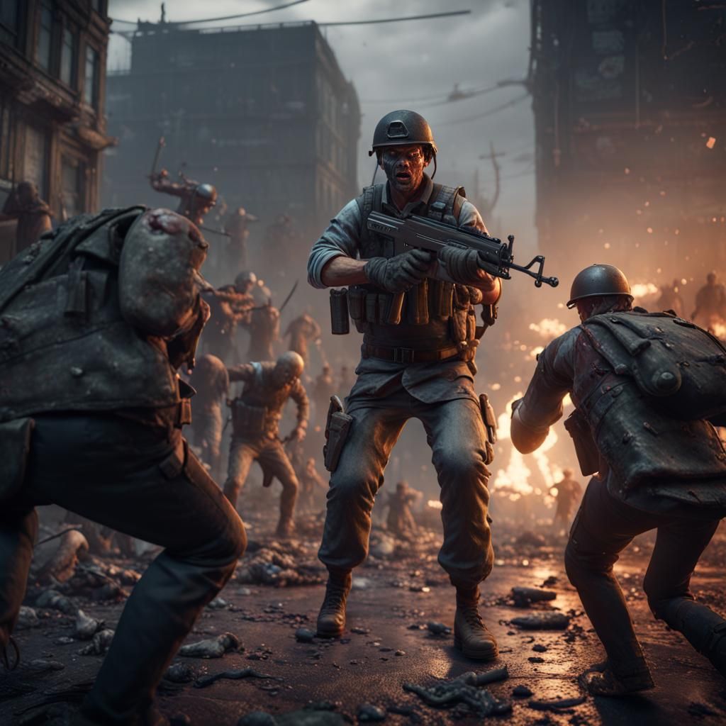 Soldier Fighting Zombies in 3D Cinematic Style