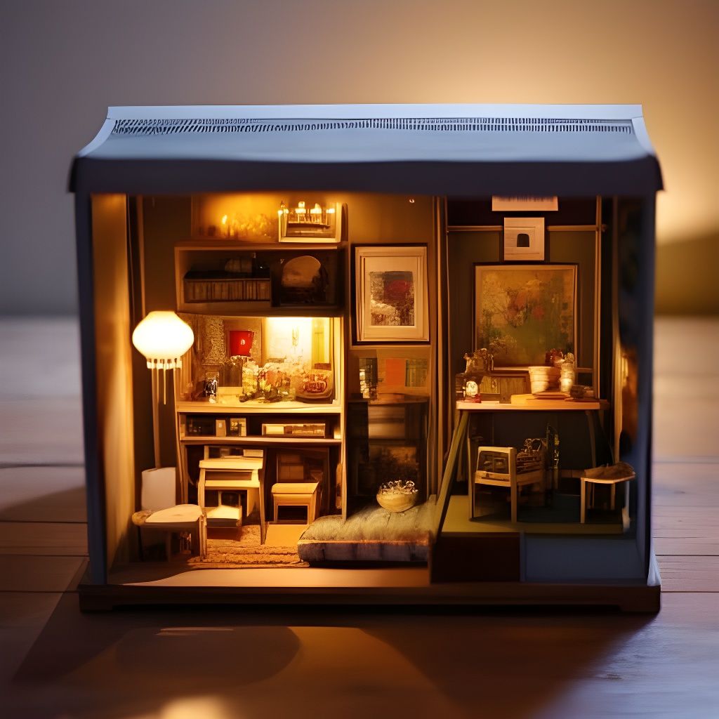 Cardboard Box Dollhouse: Detailed Oil Painting