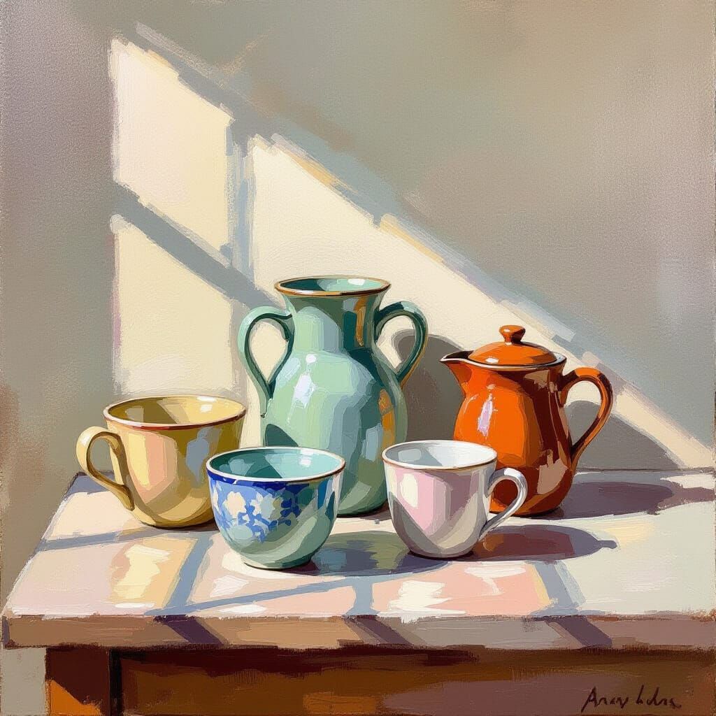 Still Life of Kitchenware in Impressionist Style