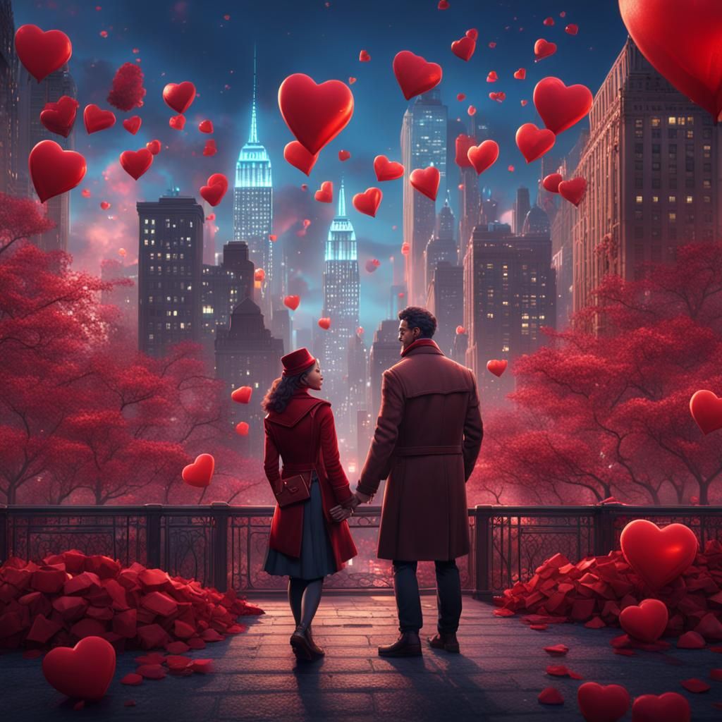 Valentine Featuring Couple in Fantastic New York City