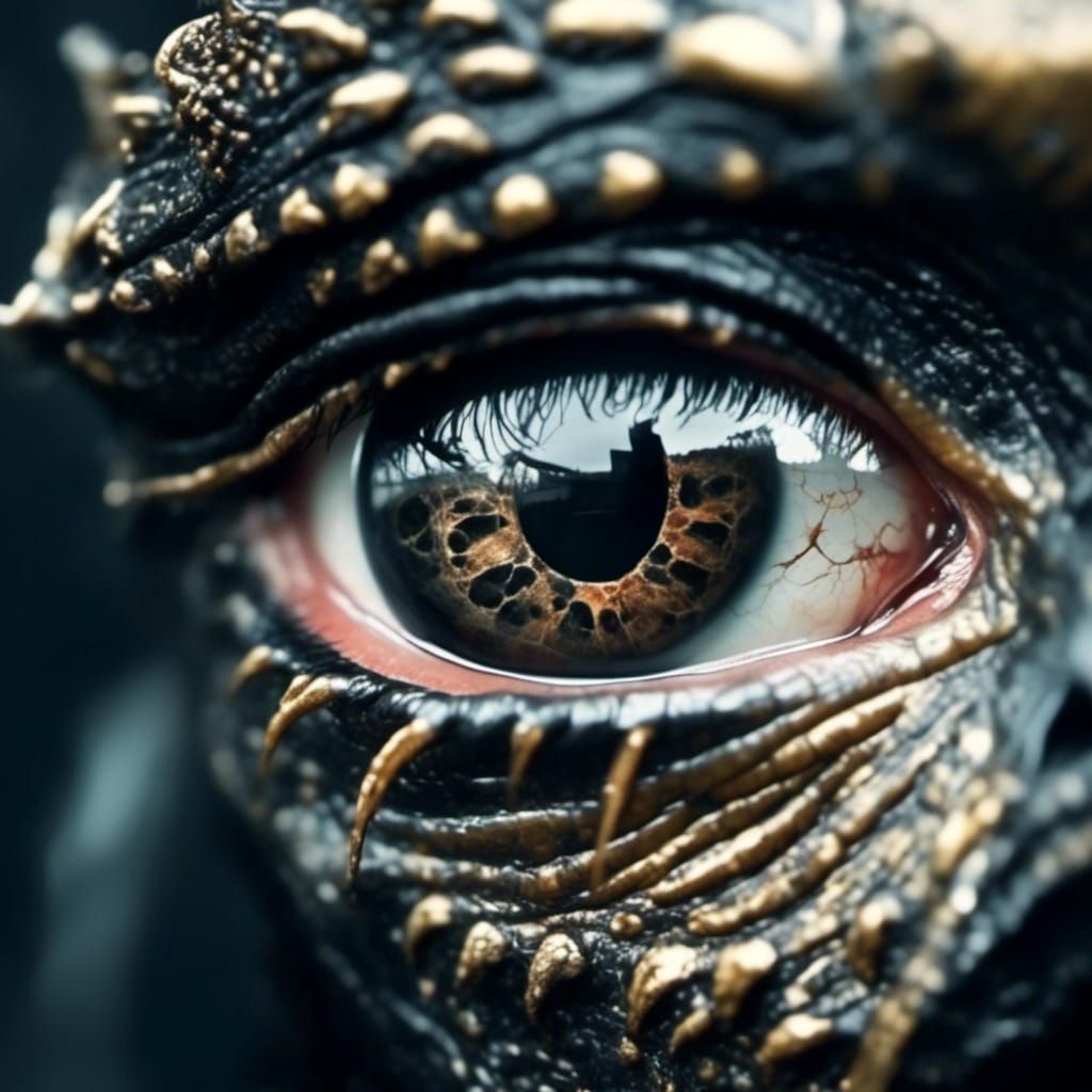 Mysterious Alien Lizard in a Close-Up Double Exposure