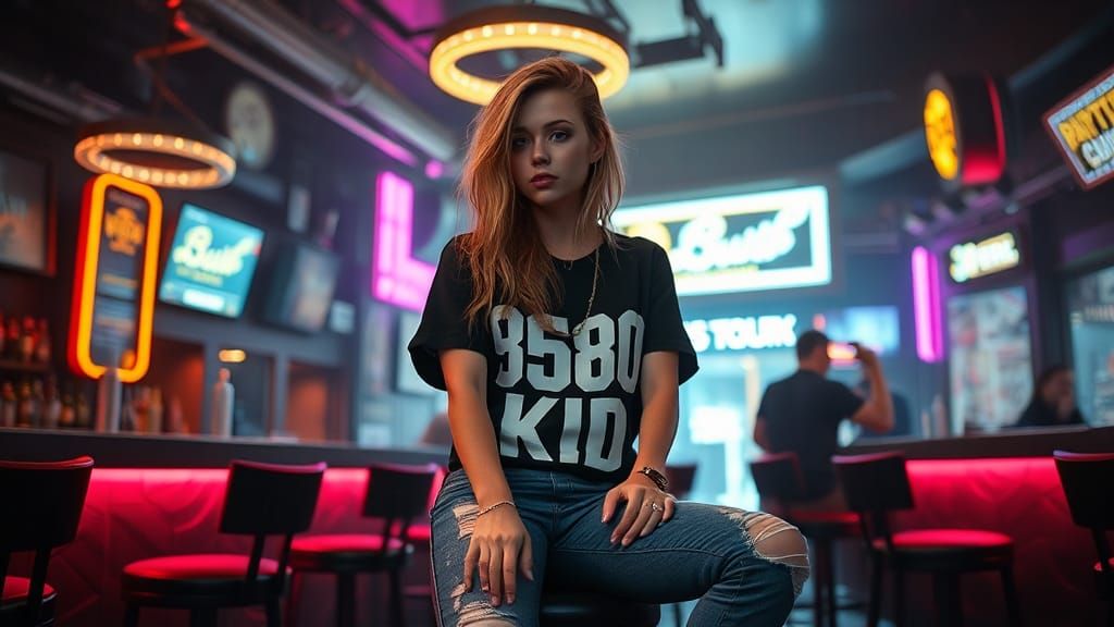 Avril Lavigne in Cyberpunk Bar Scene