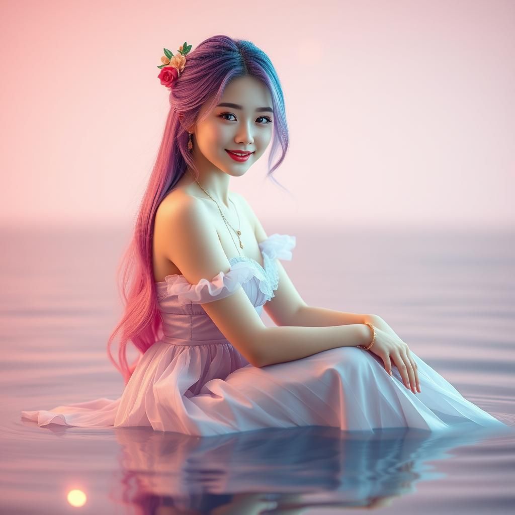 Korean Woman in Cinderella Dress with Sparkling Fire