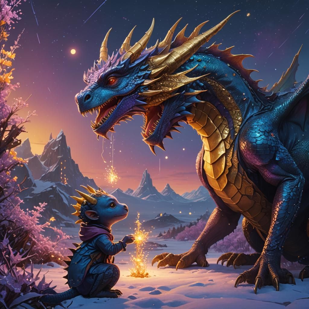 Mother Dragon Teaches Baby to Roar: Fantasy Art