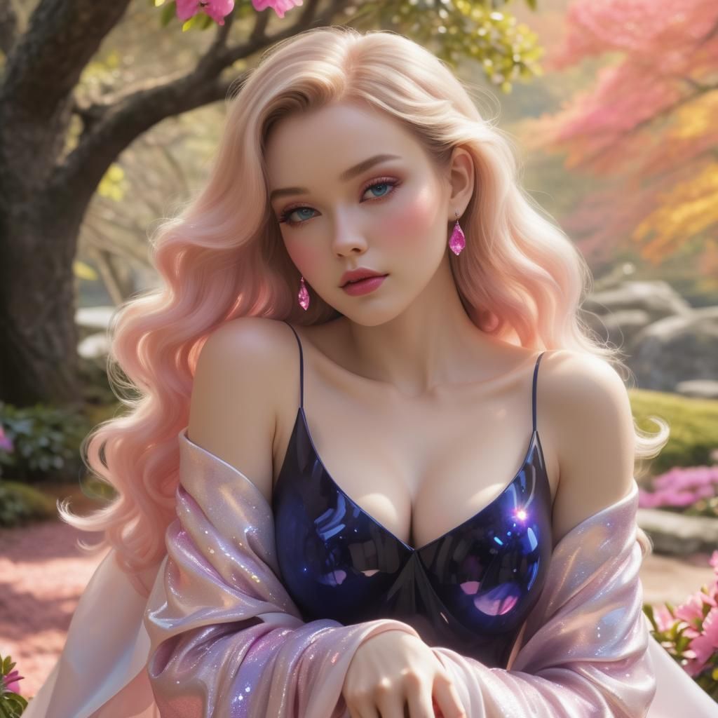 Elegant Maiden Emerges from Whimsical Pink Vase