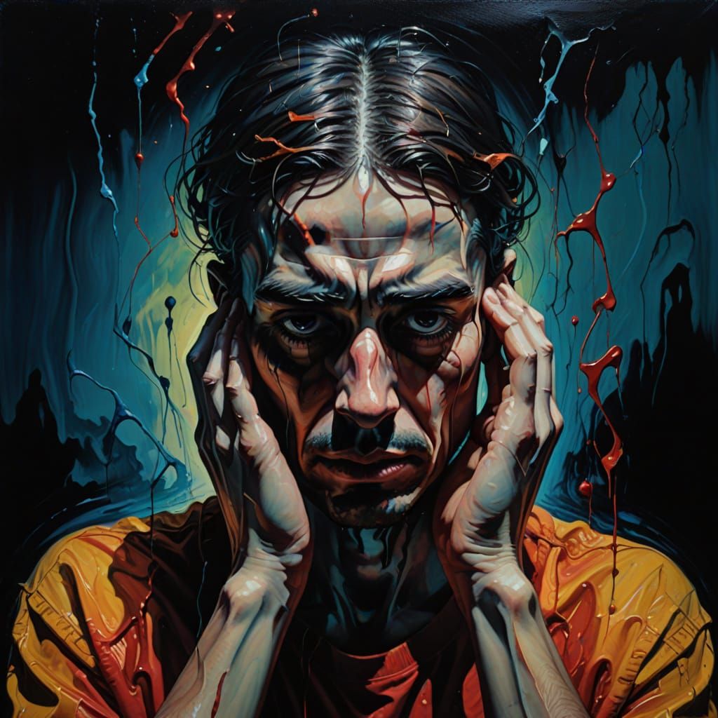 Surrealist Portrait of Inner Turmoil as Oil Painting
