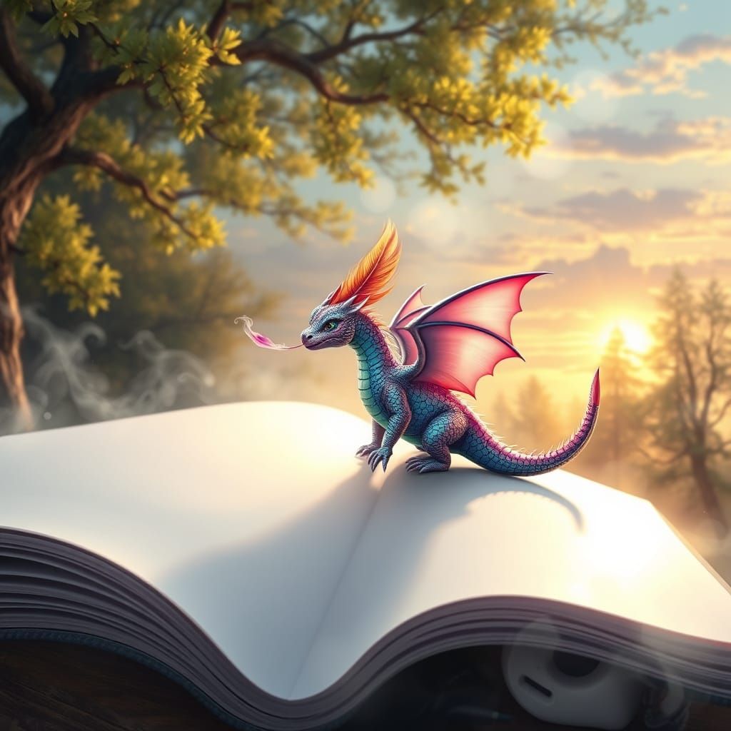 Magical Blank Page Unleashes Whimsical Dragon in Golden Ligh...