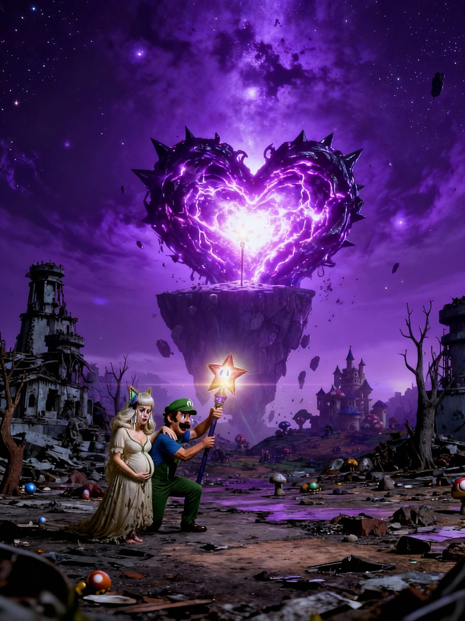 Tearful Luigi and Wife Seek Star Rod in Ruined Mushroom King...