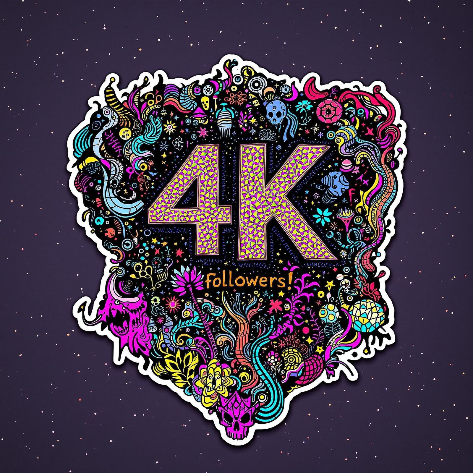 Surrealist Cubist Celebration of 4K Followers in Vibrant Col...