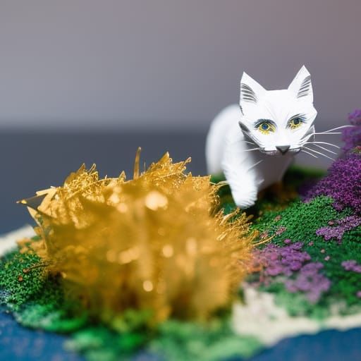 Sophisticated Paper Cat Miniature Sculpture