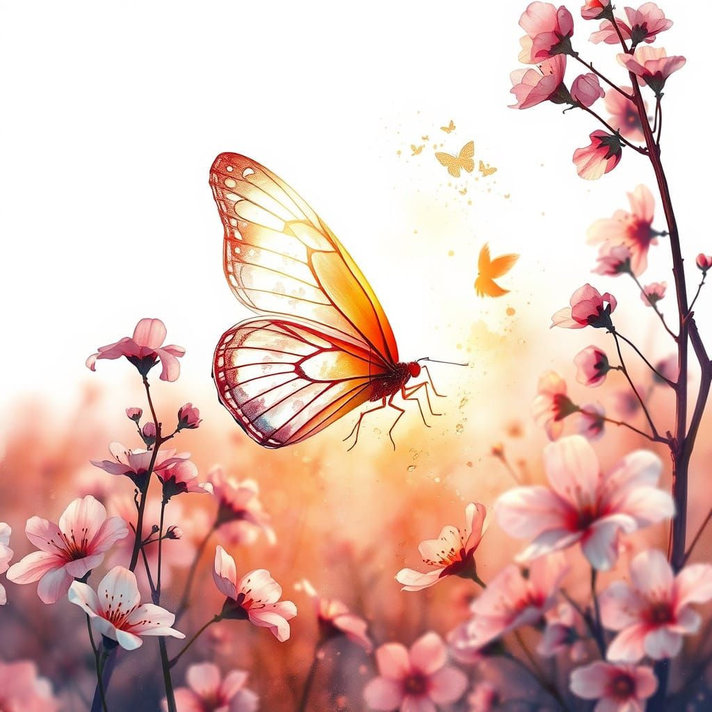 Whimsical Sunset Butterfly in Enchanting Watercolor-Abstract...