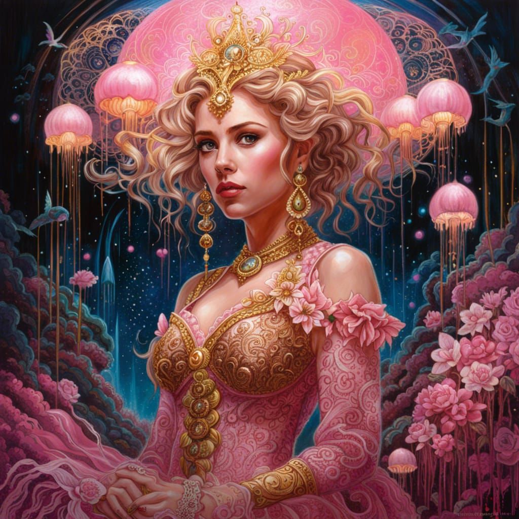 Bioluminescent Moon Goddess in Lace Dress