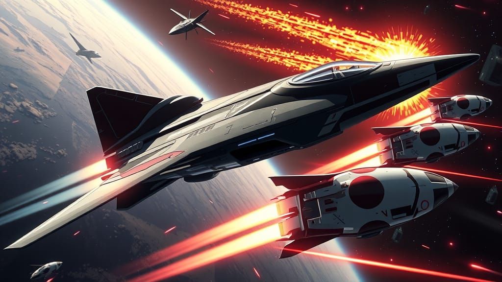 Starfighter Launching from Battlecruiser in Anime Style
