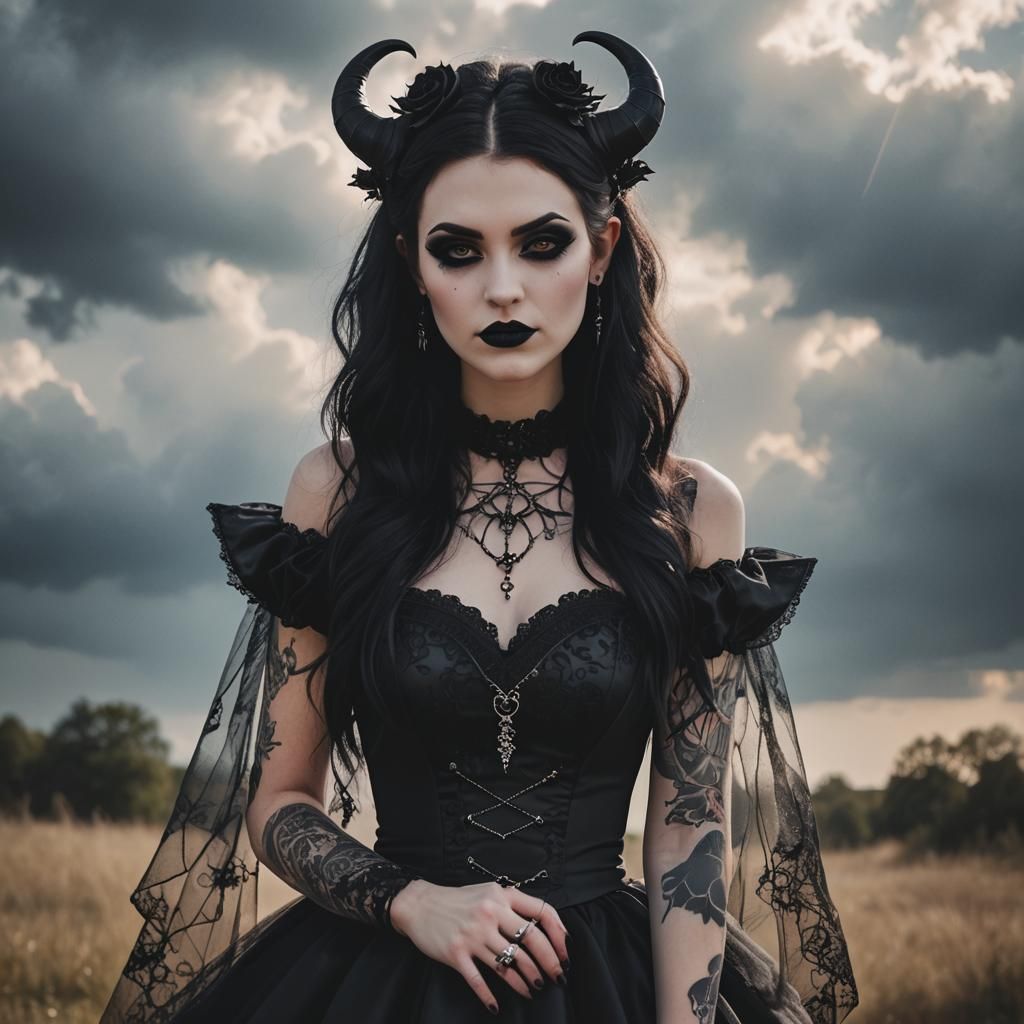 Gothic Bride with Vampire Touches in Sunlight