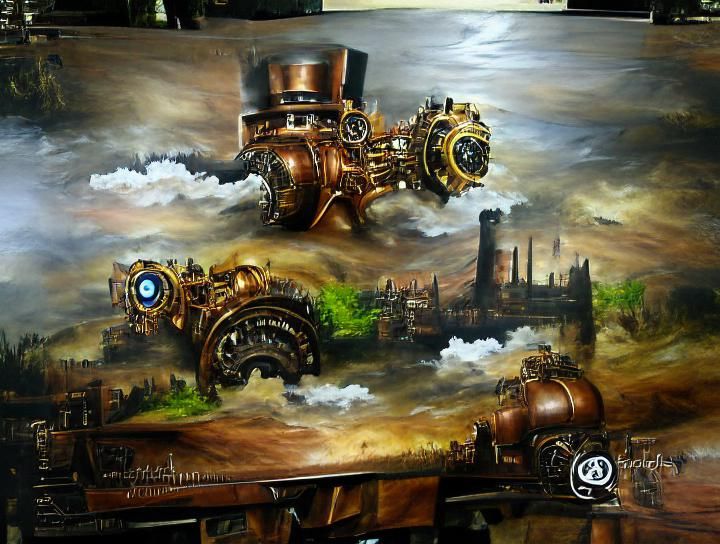 Steampunk Landscape in Oil Painting Style