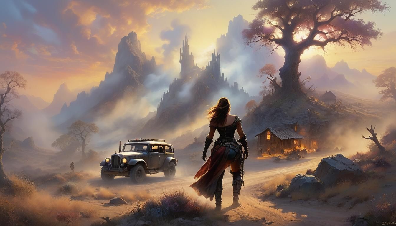 Ethereal Fantasy Scene in Golden Hour