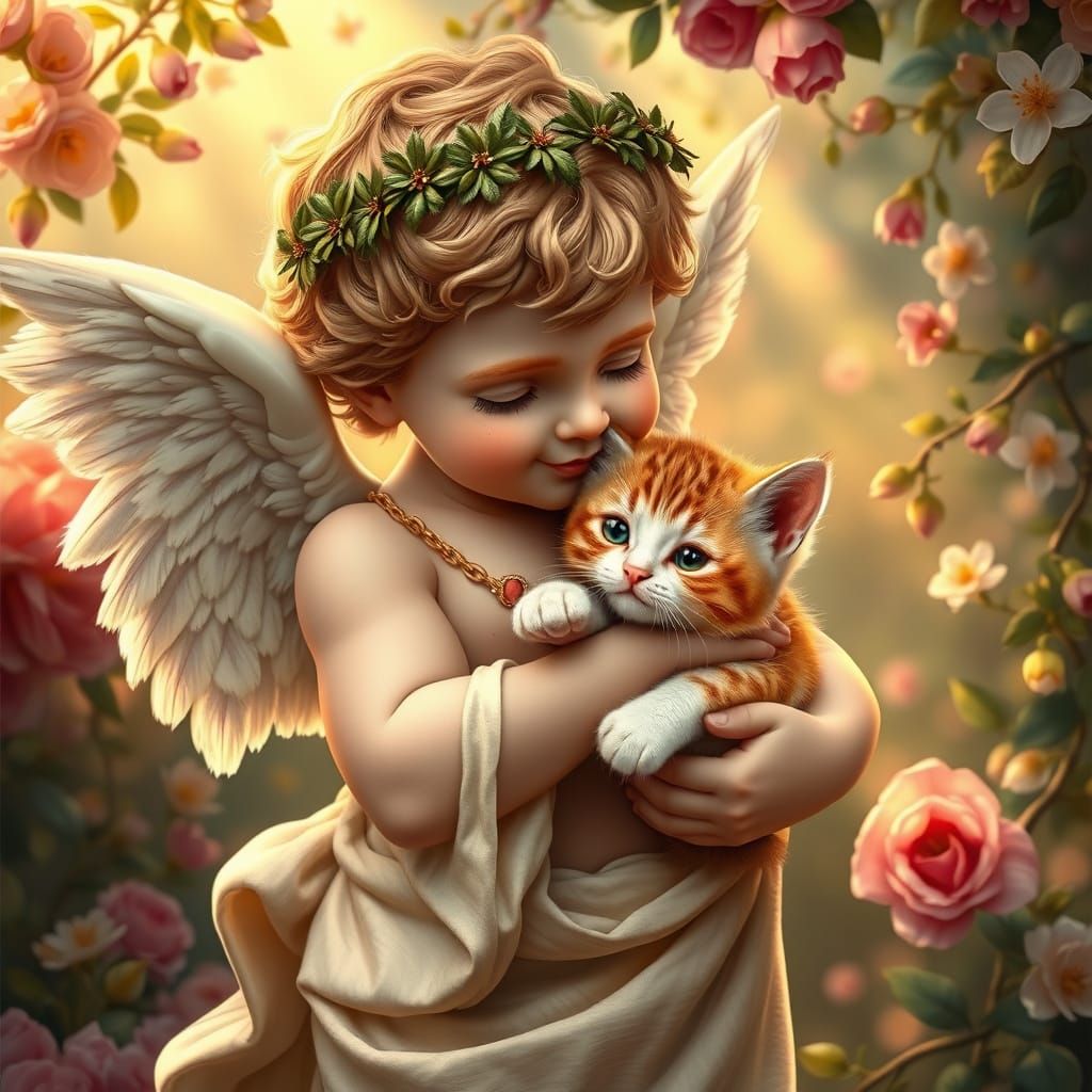 Cherubic Cupid Enchants Whimsical Kitty