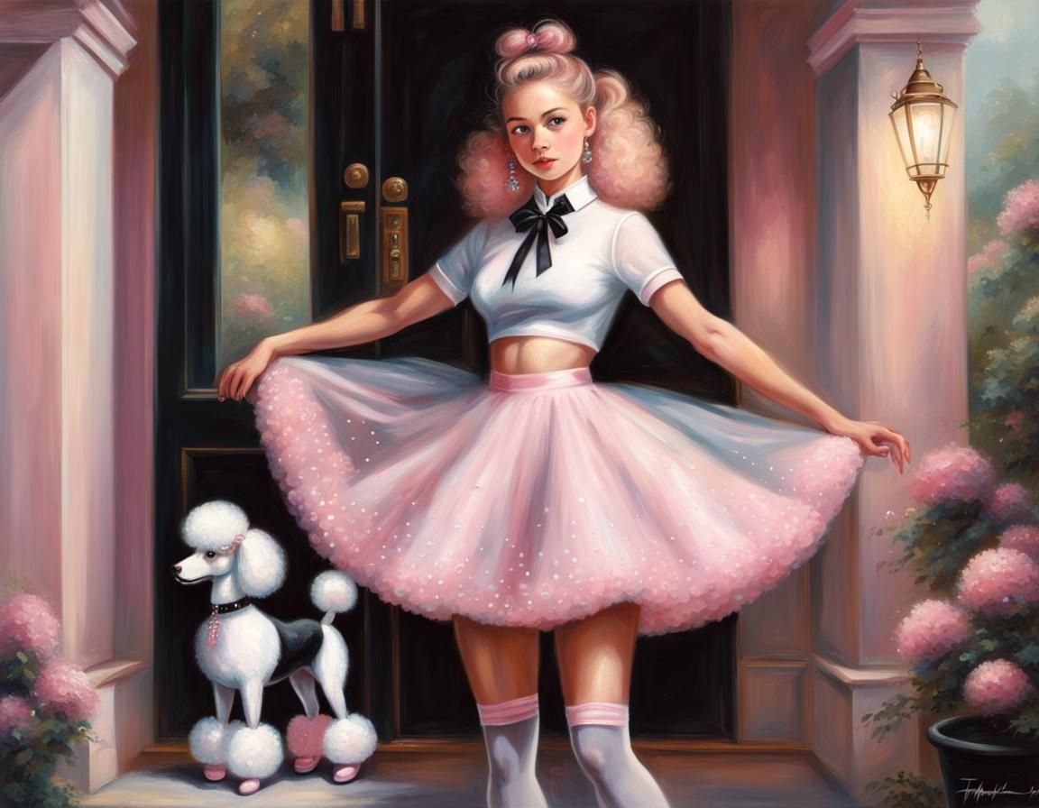 1950s Poodle Girl in Kinkade Style