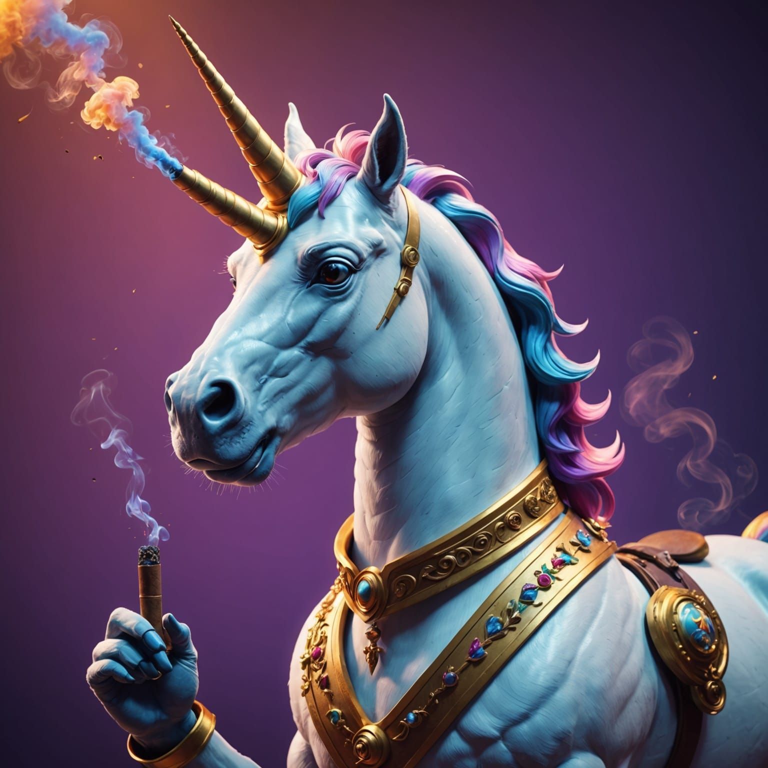 Enchanted Unicorn Puffs on a Stogie in Vibrant 3D