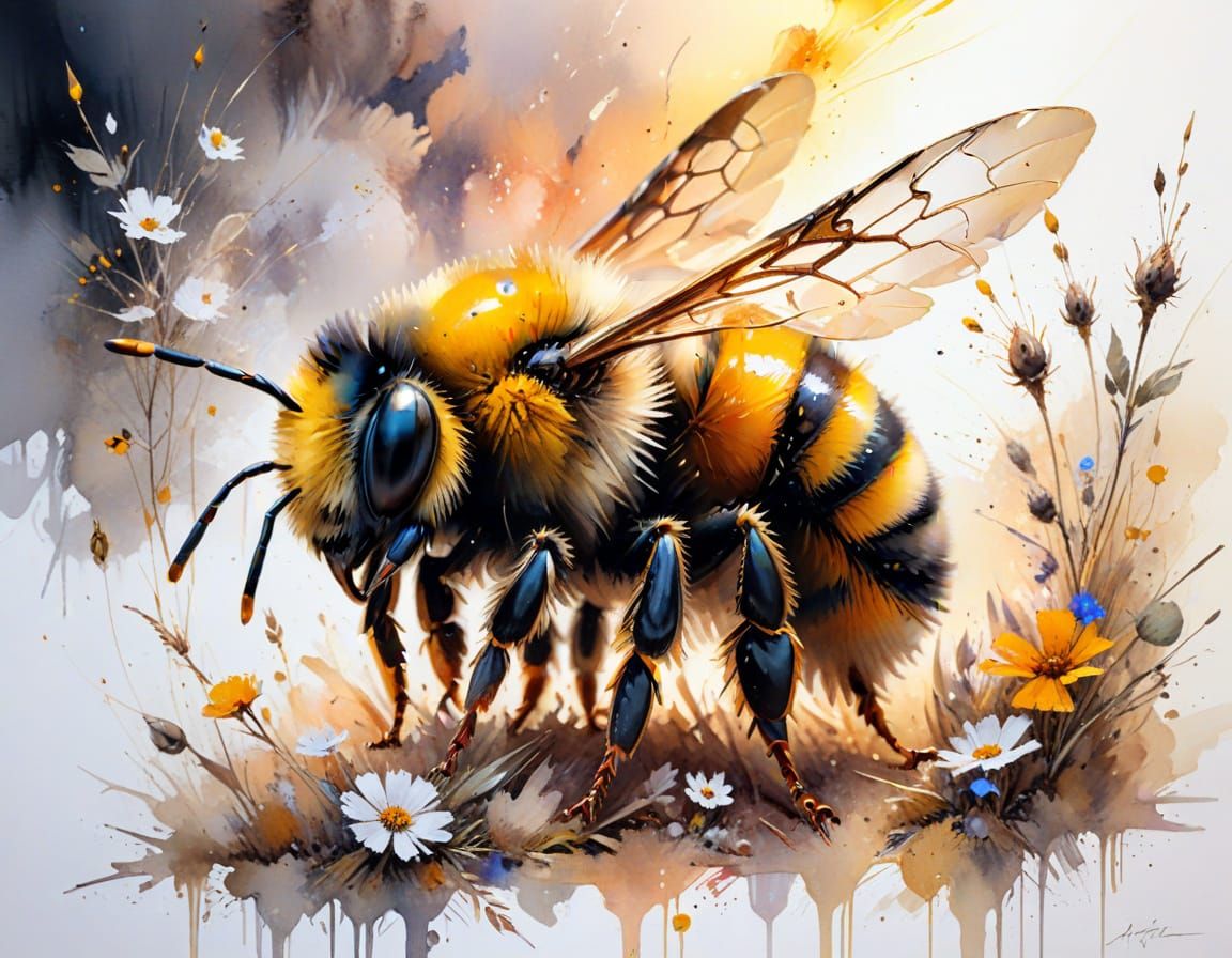 Sleepy Bumblebee in Watercolor Style